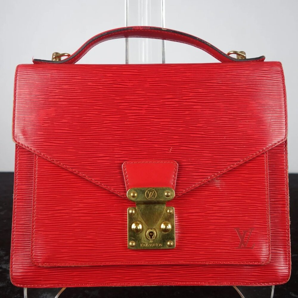 Vintage Louis Vuitton Red Epi Leather Monceau Handbag w/ Key